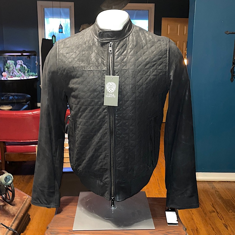 Vince Camuto Genuine Leather Quilted Bomber Jacket Size: Small